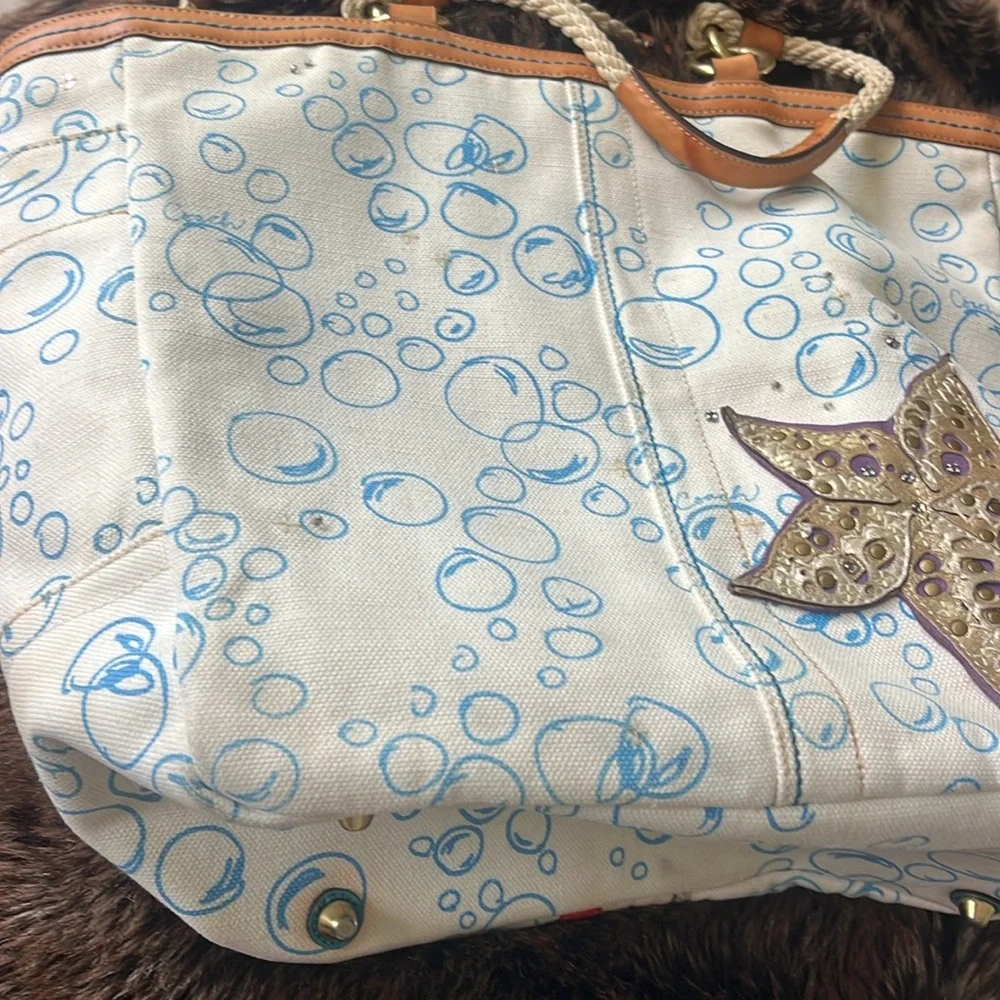 RARE COACH large Resort BUBBLE FISH CORAL LARGE CANVAS TOTE - Picture 9 of 10